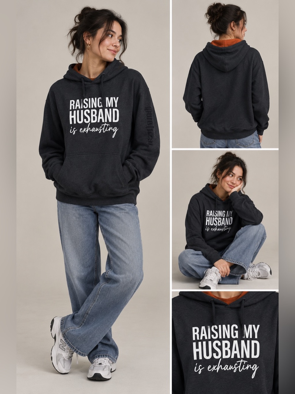 Charcoal 'Raising My Husband Is Exhausting' Pullover Hoodie